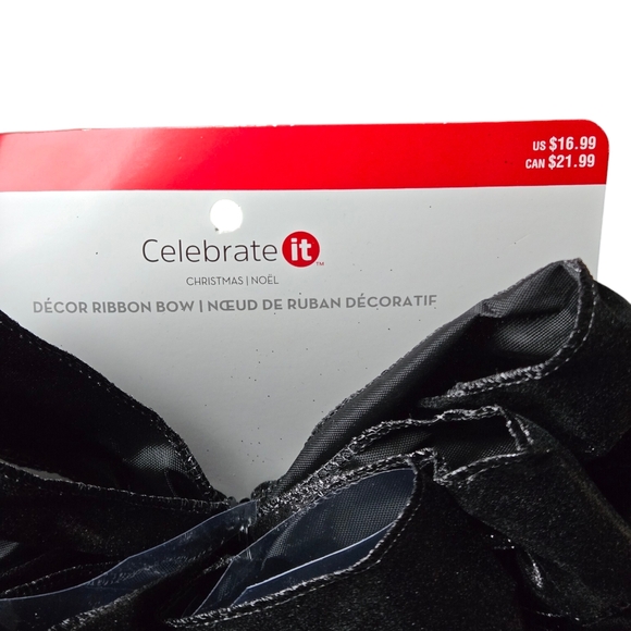 20.5" Solid Black Glitter Christmas Tree Topper Bow Ribbon Decor by Celebrate It - Picture 4 of 6